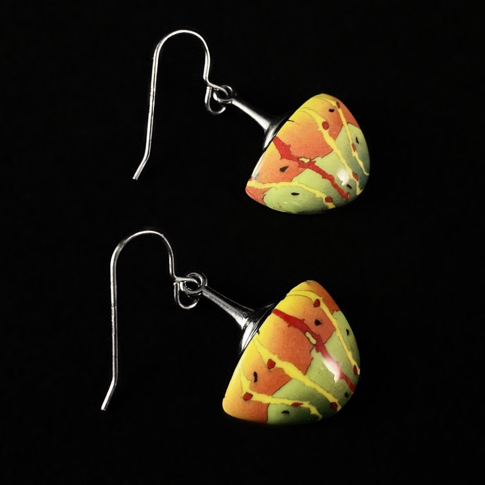 Handmade Millefiori Porcelain Forest Drop Earrings, Handmade- BLS