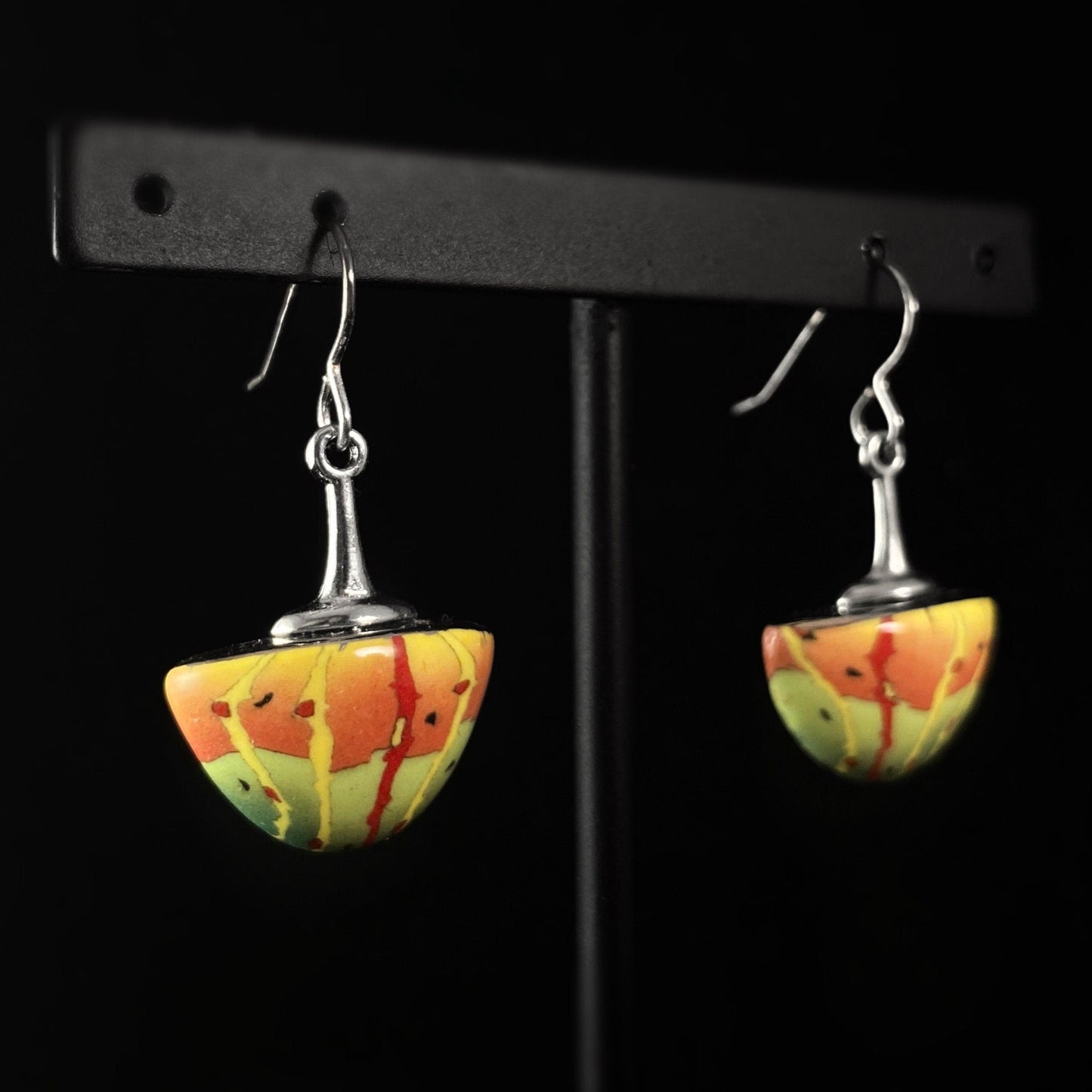 Handmade Millefiori Porcelain Forest Drop Earrings, Handmade- BLS