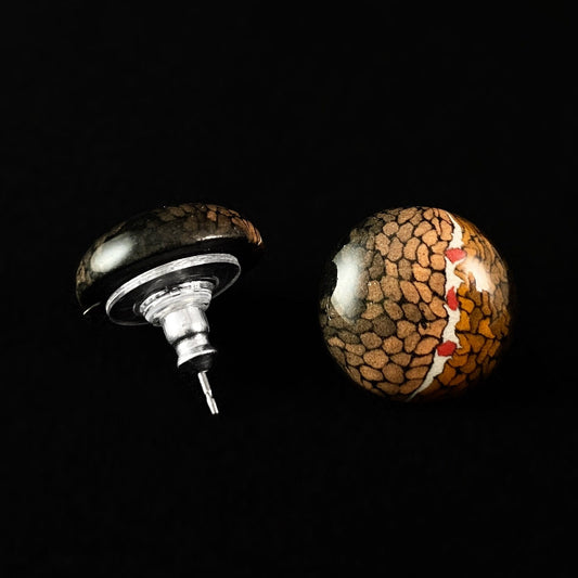 Handmade Millefiori Porcelain Pebbles Button Earrings, Handmade - Blue Studio