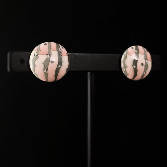 Handmade Millefiori Porcelain Pink Tiger Button Earrings, Handmade - Blue Studio