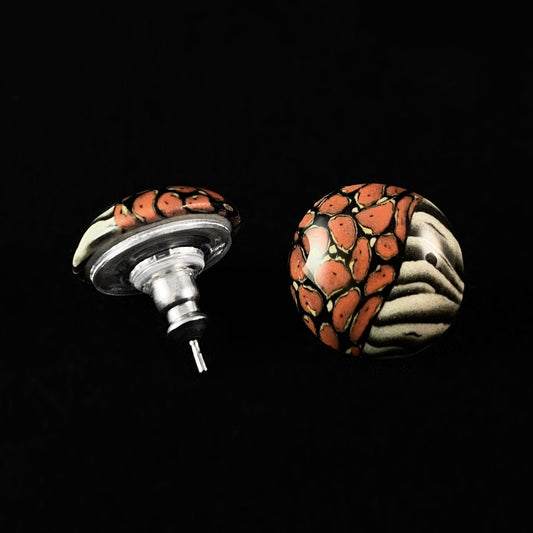 Handmade Millefiori Porcelain Safari Button Earrings, Handmade - Blue Studio