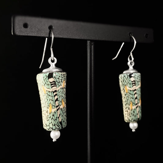 Handmade Millefiori Porcelain Sections Column Drop Earrings, Handmade - Blue Studio