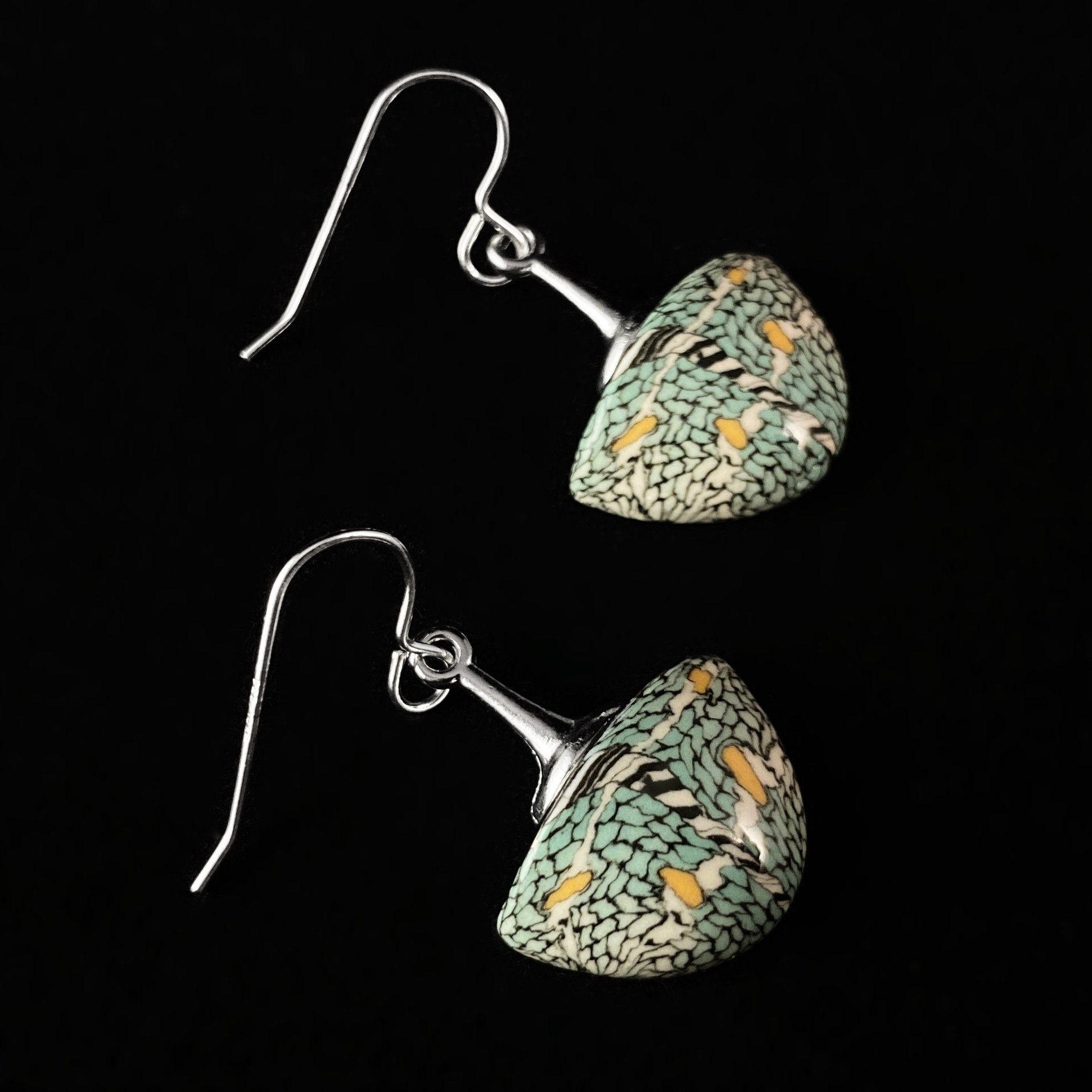 Handmade Millefiori Porcelain Sections Drop Earrings, Handmade- BLS