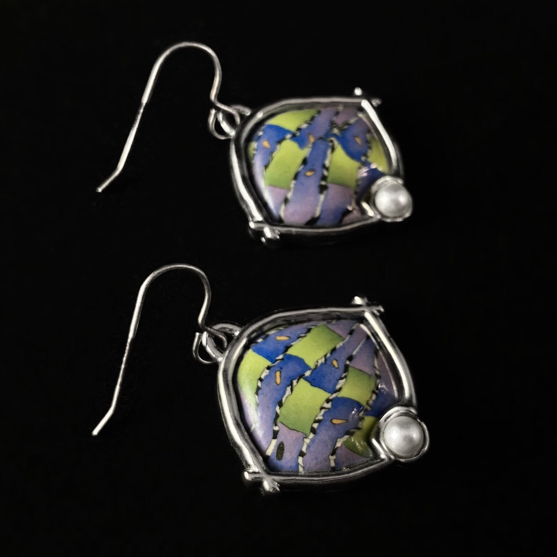 Handmade Millefiori Porcelain Throwback Framed Drop Earrings, Handmade - Blue Studio