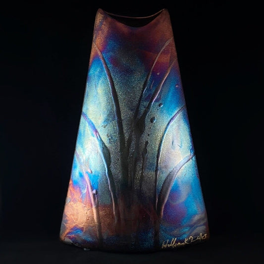Handmade Mod Triangle Vase, Raku Art Pottery, Decorative Pottery