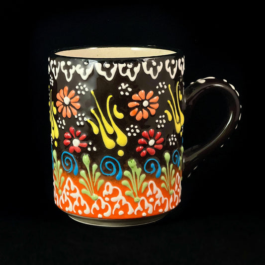 Handmade Mug, Functional and Decorative Turkish Pottery, Cottagecore Style, Brown/Orange