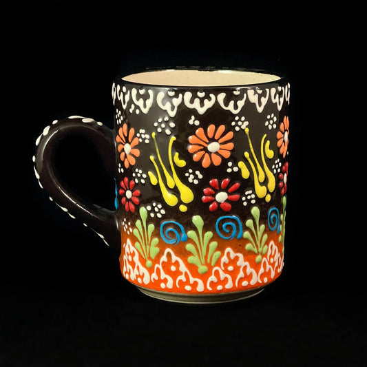 Handmade Mug, Functional and Decorative Turkish Pottery, Cottagecore Style, Brown/Orange