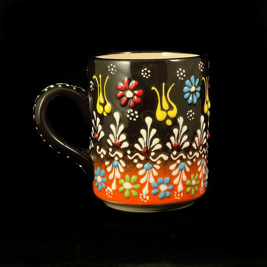 Handmade Mug, Functional and Decorative Turkish Pottery, Cottagecore Style, Brown/Orange