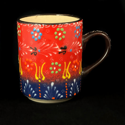 Handmade Mug, Functional and Decorative Turkish Pottery, Cottagecore Style, Red/Blue