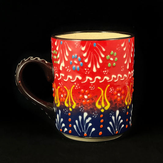 Handmade Mug, Functional and Decorative Turkish Pottery, Cottagecore Style, Red/Blue