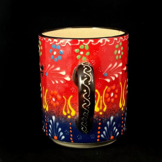 Handmade Mug, Functional and Decorative Turkish Pottery, Cottagecore Style, Red/Blue