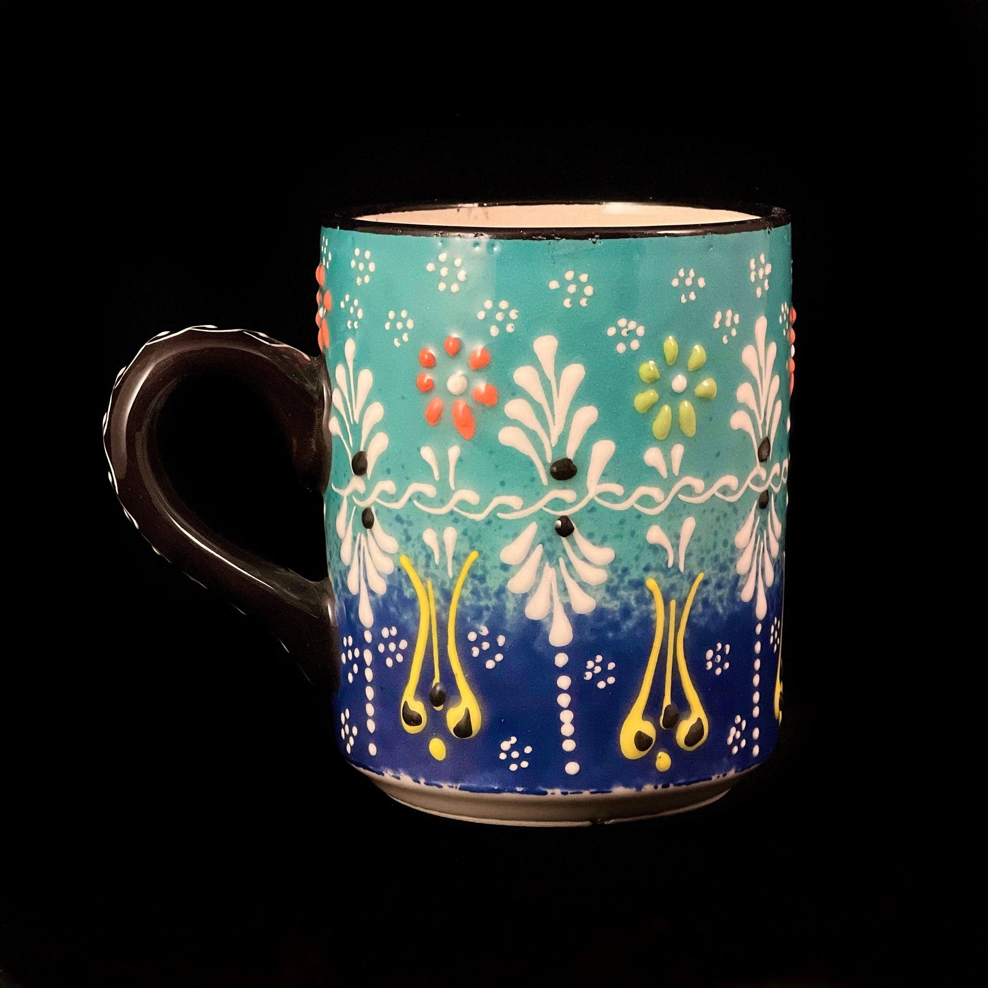 Handmade Mug, Functional and Decorative Turkish Pottery, Cottagecore Style, Teal Blue