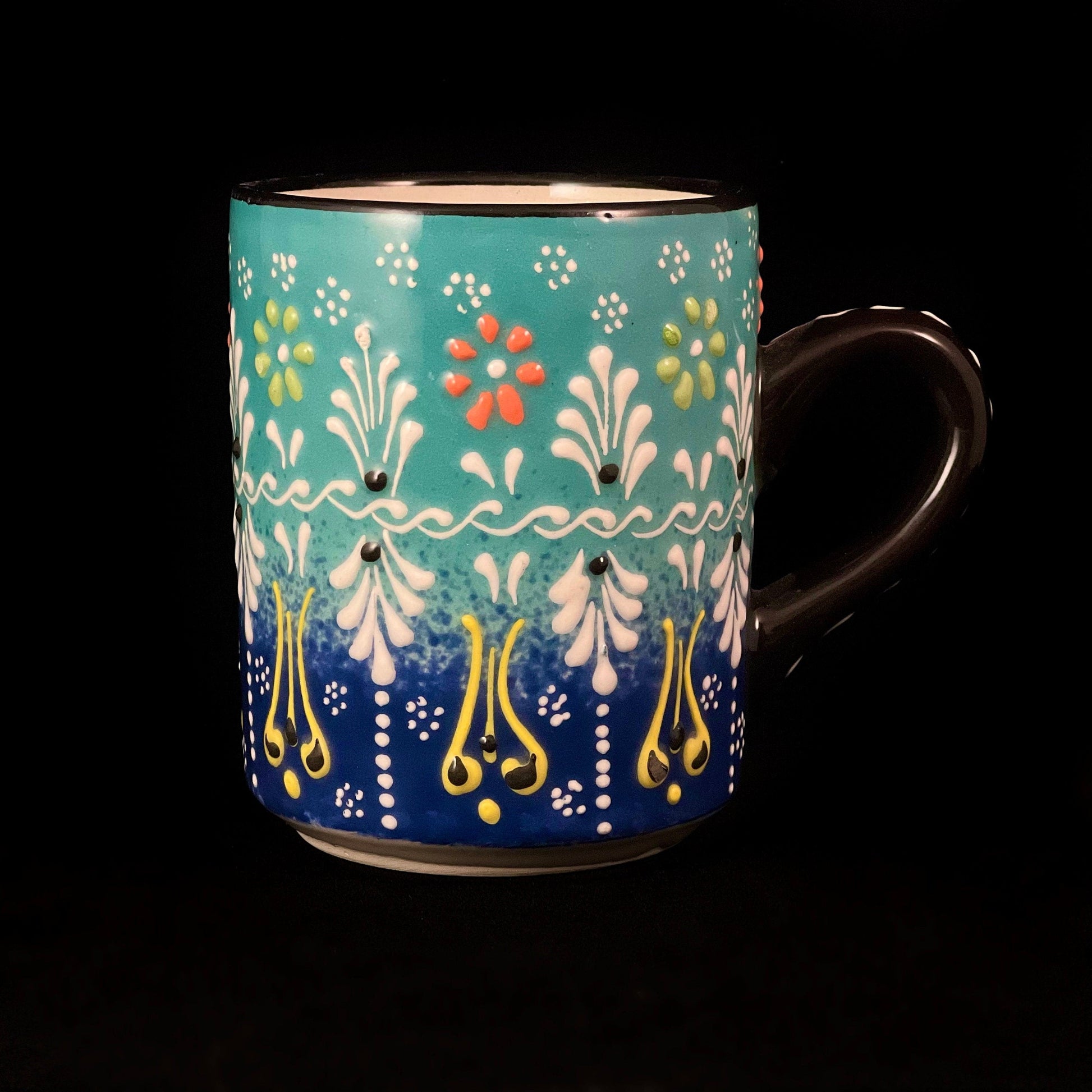 Handmade Mug, Functional and Decorative Turkish Pottery, Cottagecore Style, Teal Blue