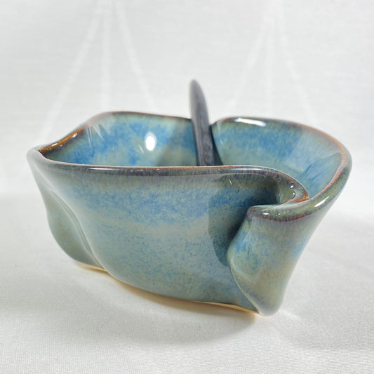 Handmade Light Blue Pot/Dish with Serving Spoon, Functional and Decorative Pottery