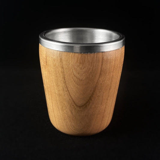 Handmade Natural Wood and Stainless Steel Shot Glass, Cherry - Handmade in USA
