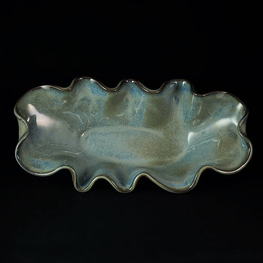 Handmade Oblong Bowl with Spoon, Functional and Decorative Pottery