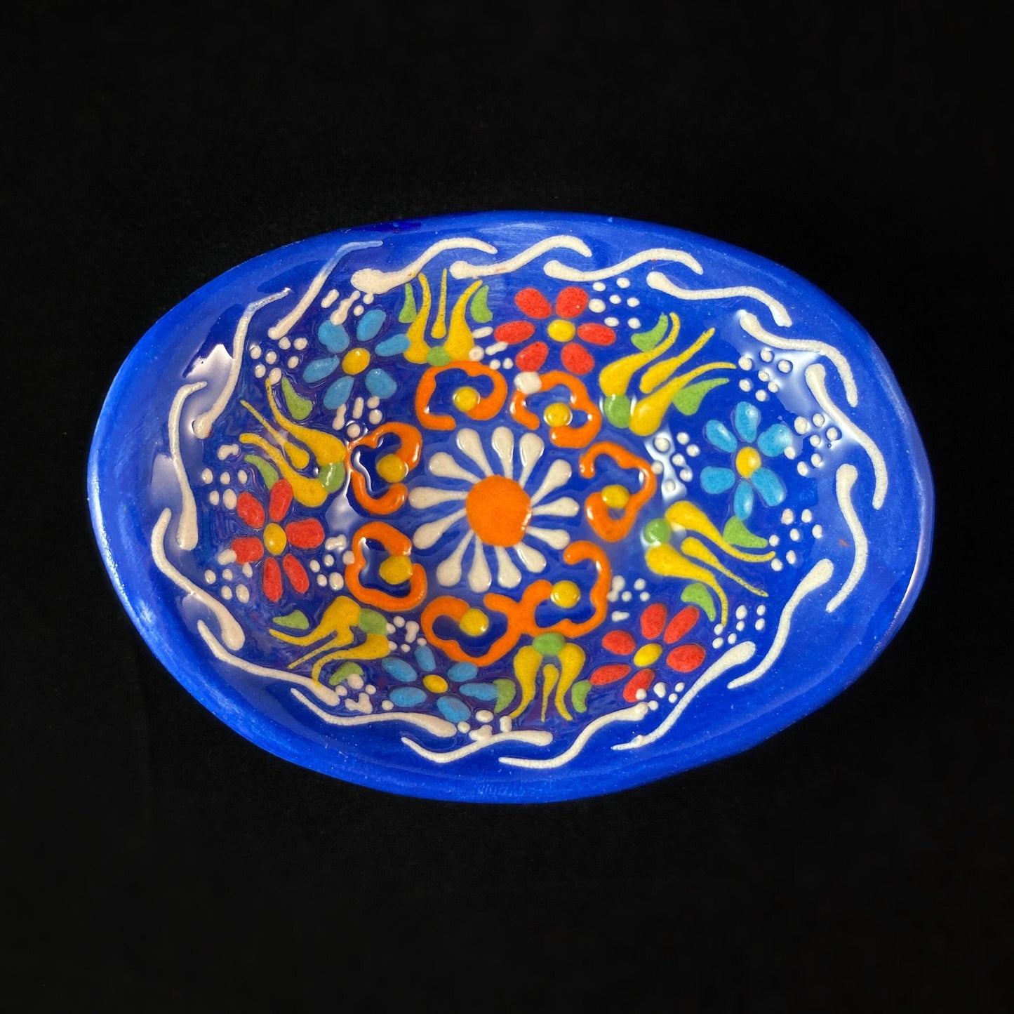 Handmade Oblong Sugar Bowl, Functional and Decorative Turkish Pottery, Cottagecore Style, Dark Blue