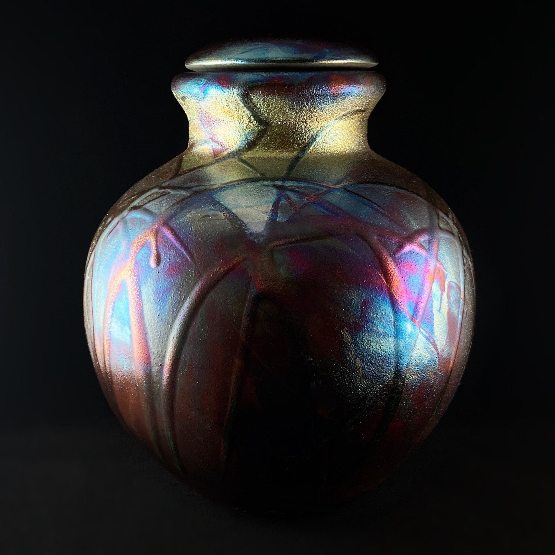 Handmade Petite Round Vase With Lid, Raku Art Pottery, Decorative Pottery