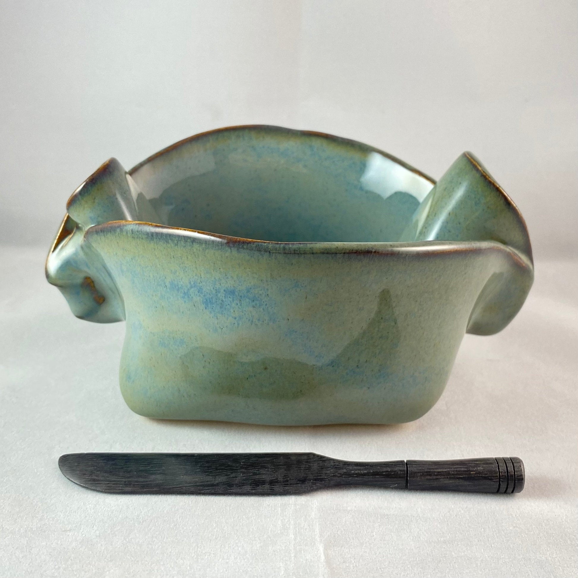Handmade Light Blue Dish with Knife, Functional and Decorative Pottery