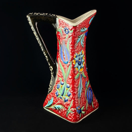 Handmade Pitcher, Functional and Decorative Turkish Pottery, Cottagecore Style, Red