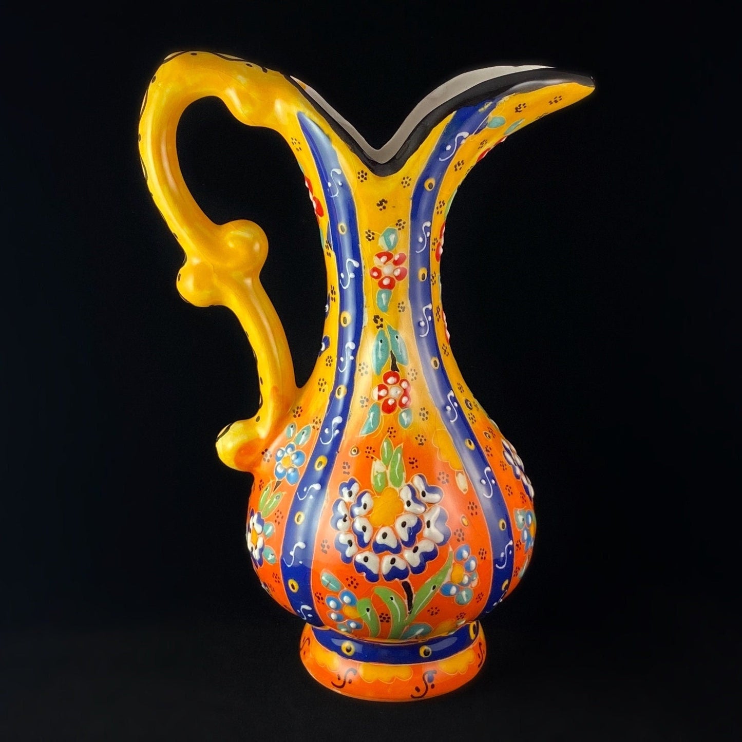 Handmade Pitcher, Functional and Decorative Turkish Pottery, Cottagecore Style, Yellow/Orange