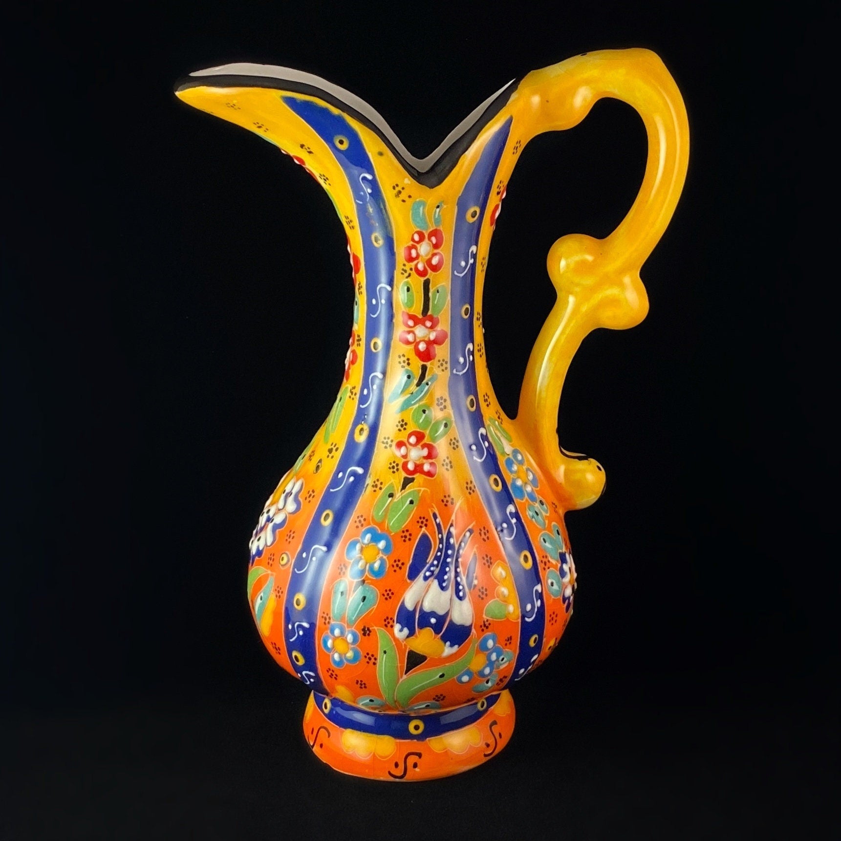 Handmade Pitcher, Functional and Decorative Turkish Pottery, Cottagecore Style, Yellow/Orange