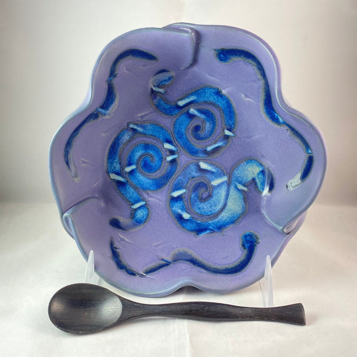 Handmade Purple and Blue Brie Dish with Spoon, Functional and Decorative Pottery
