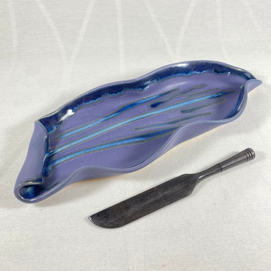 Handmade Purple and Blue Butter Dish with Small Knife, Functional and Decorative Pottery