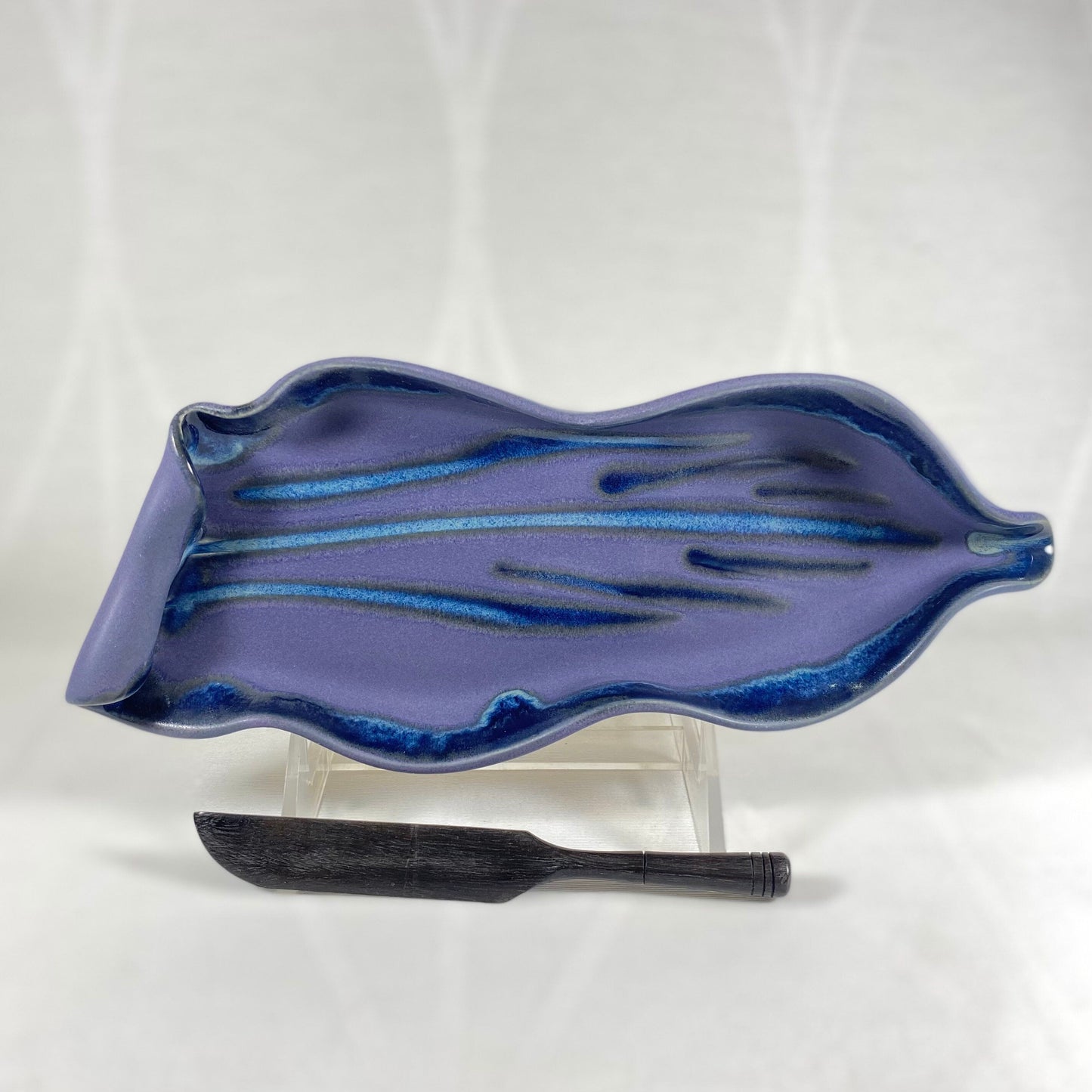 Handmade Purple and Blue Butter Dish with Small Knife, Functional and Decorative Pottery