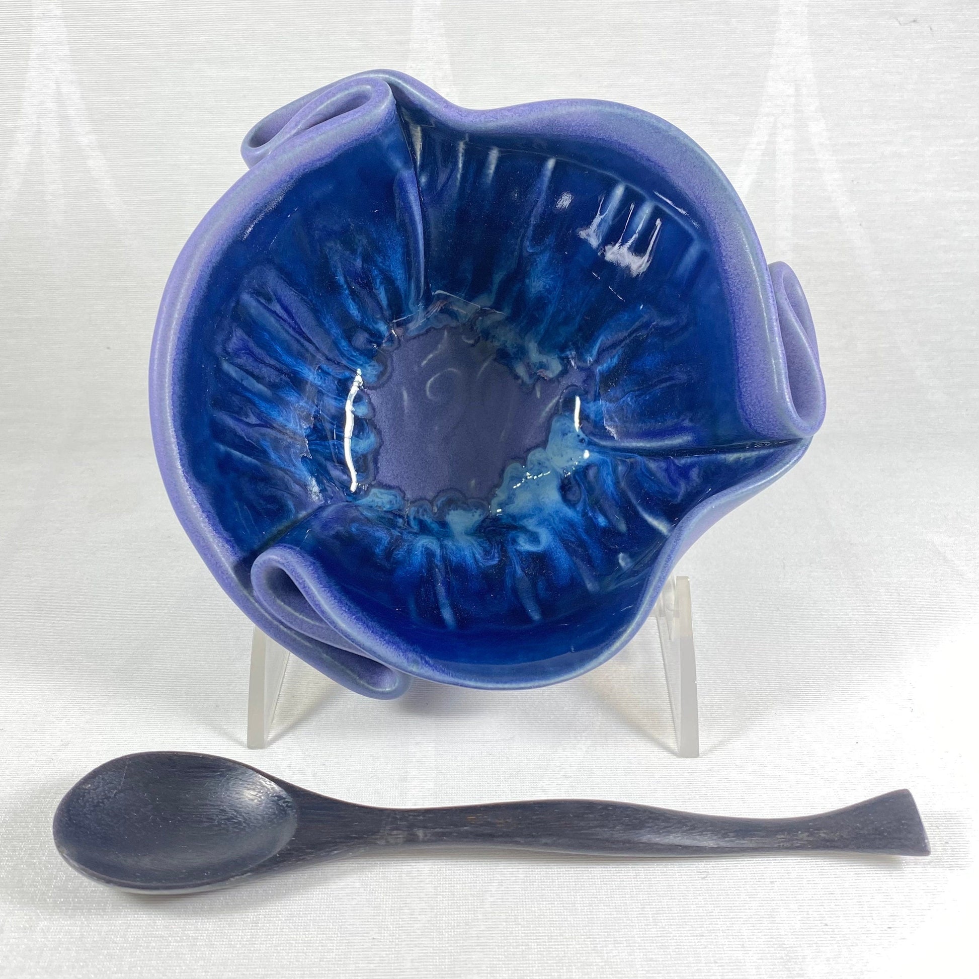 Handmade Purple and Blue Guacamole Bowl with Serving Spoon, Functional and Decorative Pottery