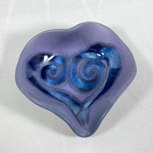 Handmade Purple and Blue Heart Dish with Serving Spoon, Functional and Decorative Pottery