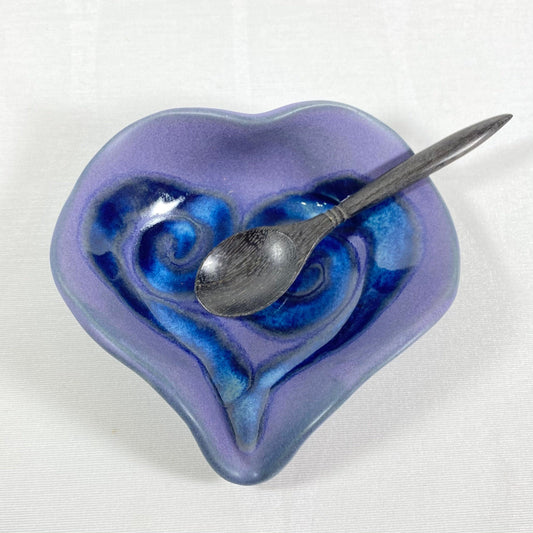 Handmade Purple and Blue Heart Dish with Serving Spoon, Functional and Decorative Pottery