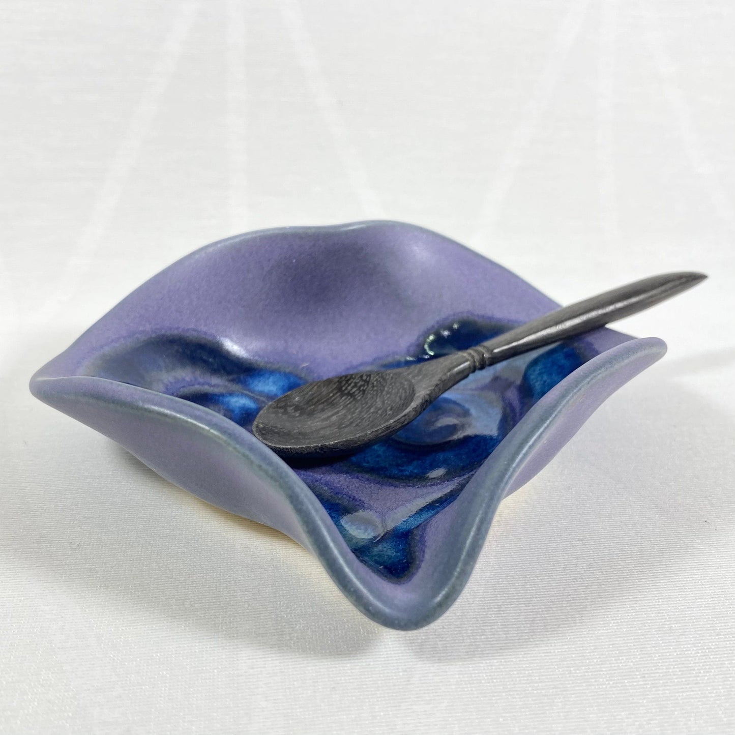 Handmade Purple and Blue Heart Dish with Serving Spoon, Functional and Decorative Pottery