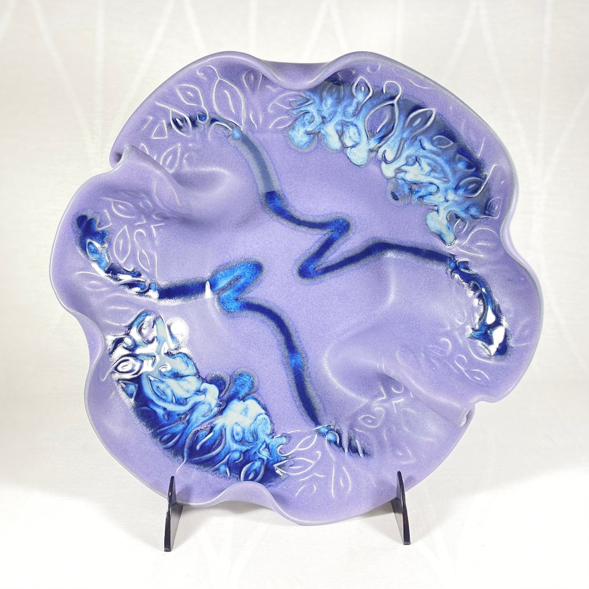 Handmade Purple and Blue In Between Bowl with Serving Spoons, Functional and Decorative Pottery