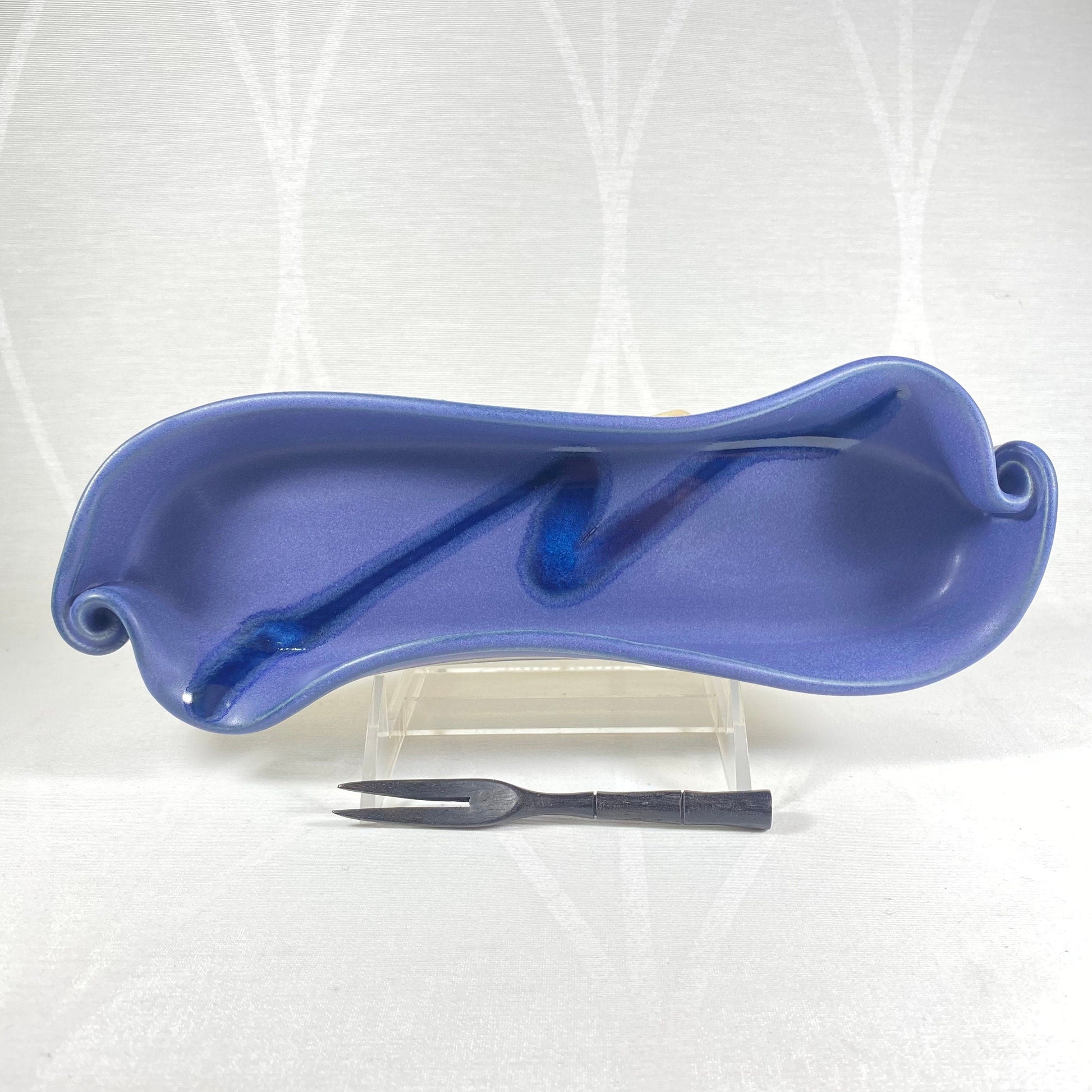 Handmade Purple and Blue Olive Dish with Small Fork, Functional and Decorative Pottery