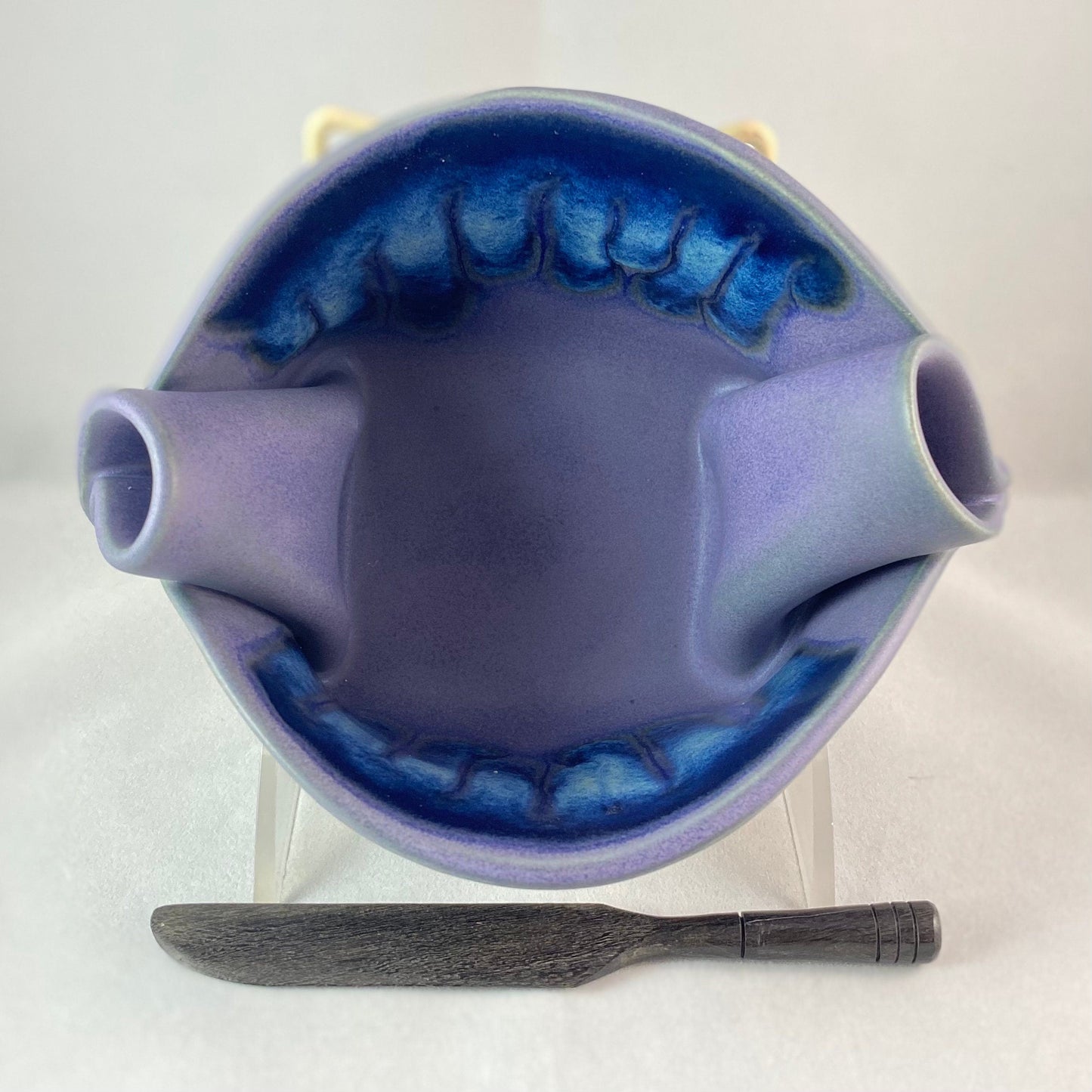 Handmade Purple and Blue Dish with Knife, Functional and Decorative Pottery