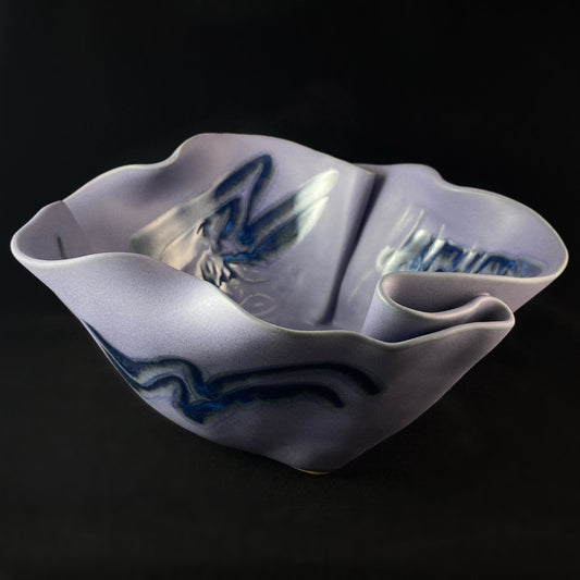 Handmade Purple and Blue Serving Bowl with Serving Spoons, Functional and Decorative Pottery