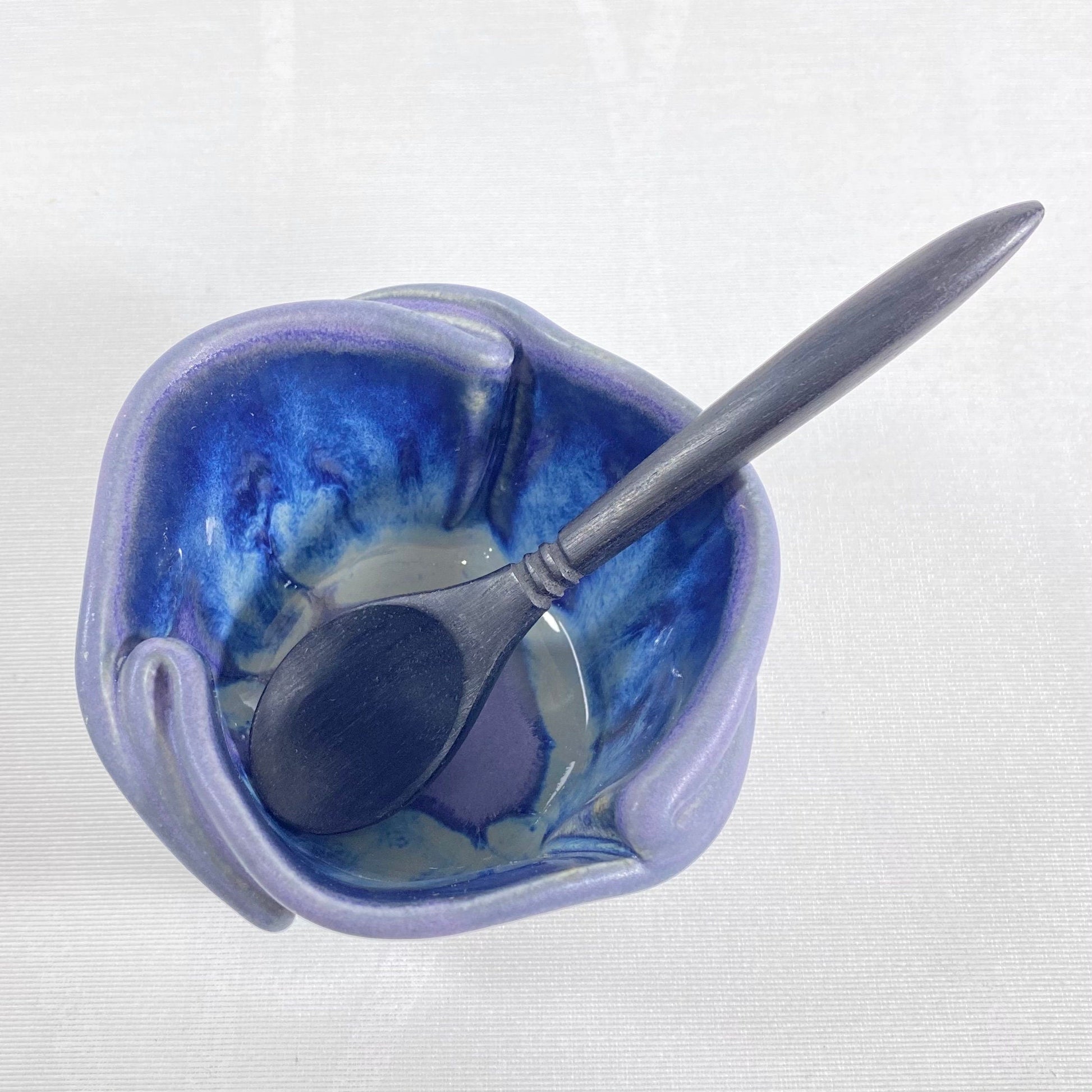 Handmade Purple and Blue Tiny Pot with Serving Spoon, Functional and Decorative Pottery