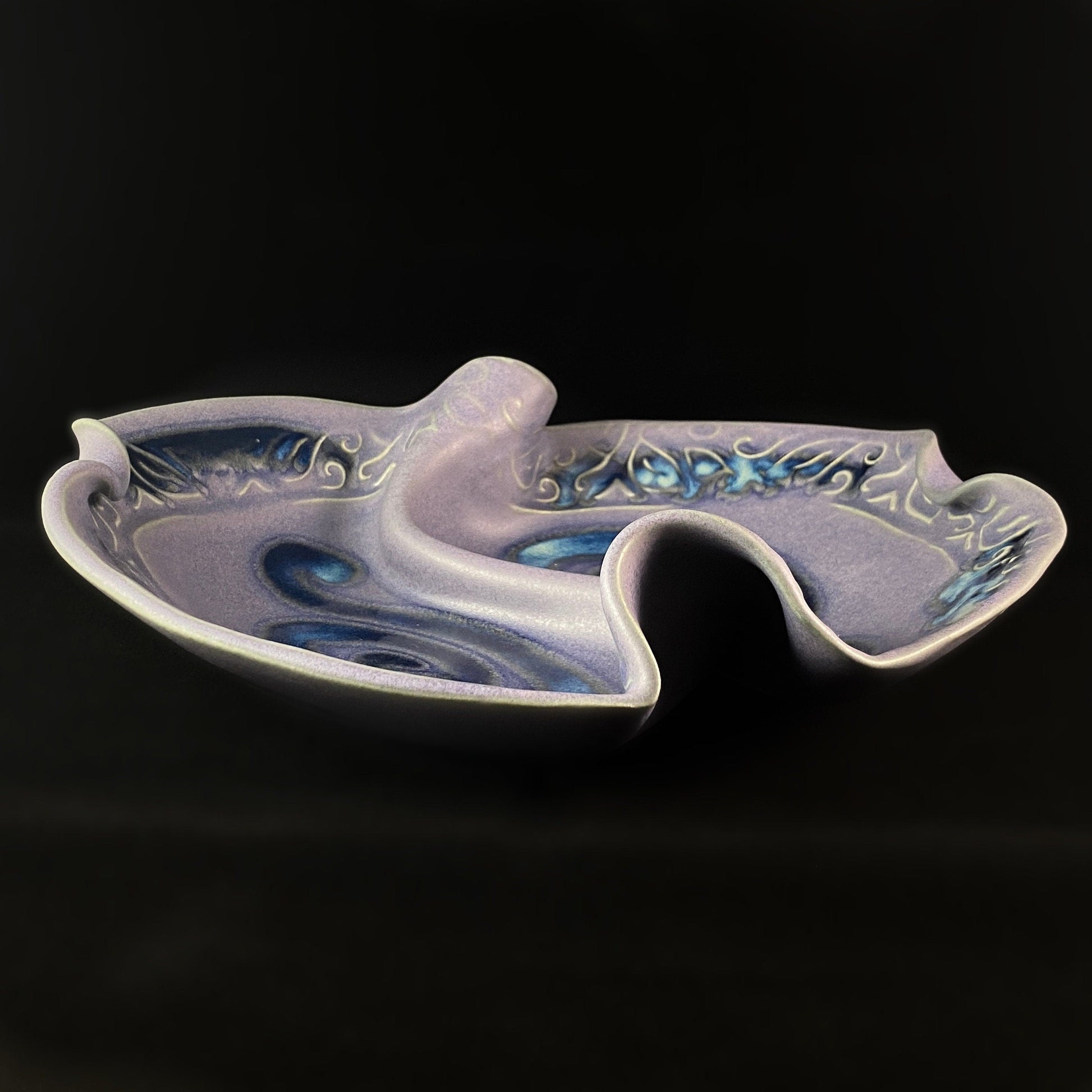 Handmade Purple and Blue Two Sided Condiment Dish with Spoon, Functional and Decorative Pottery