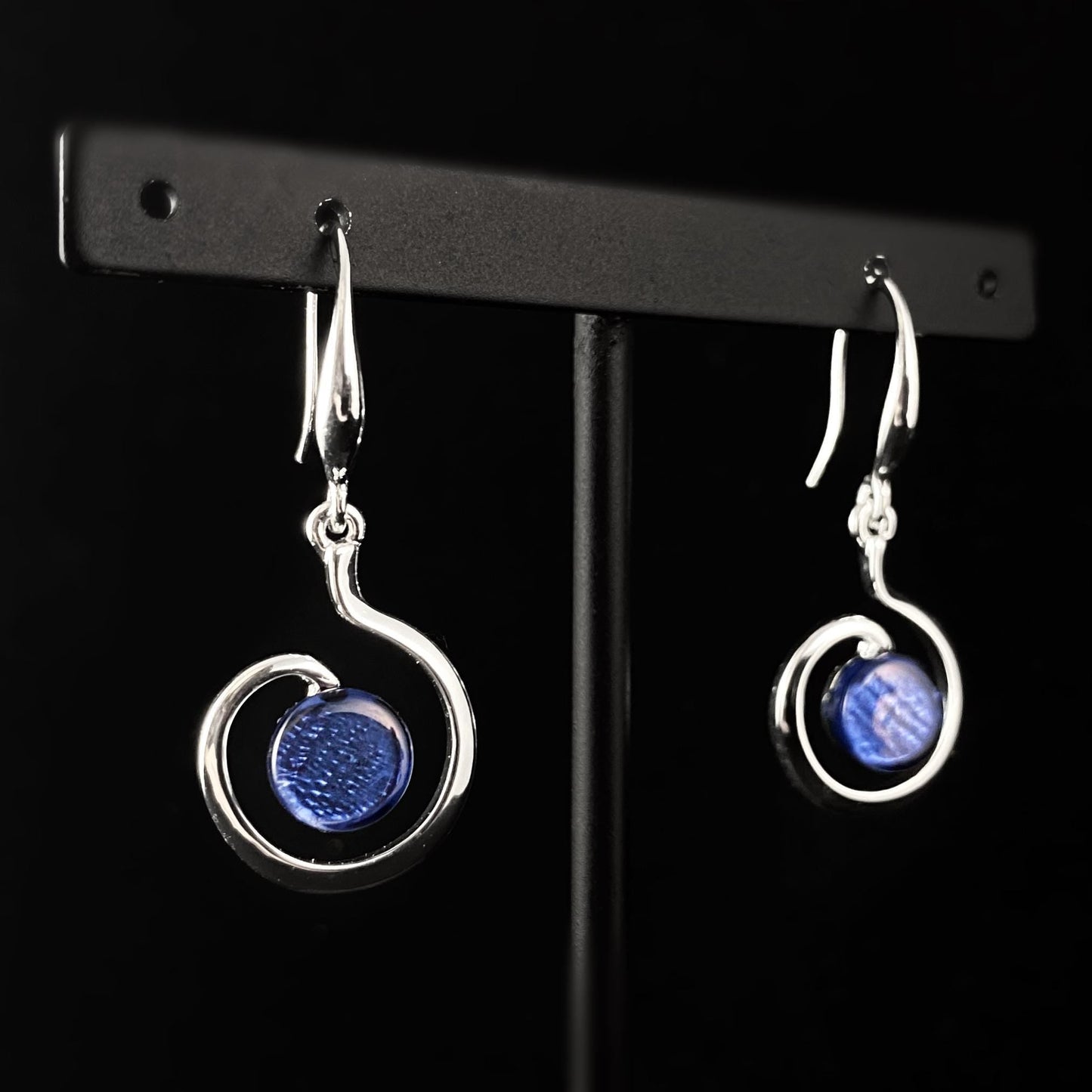 Handmade Resin and Shell Blue Swirl Earrings, Hypoallergenic - Origin