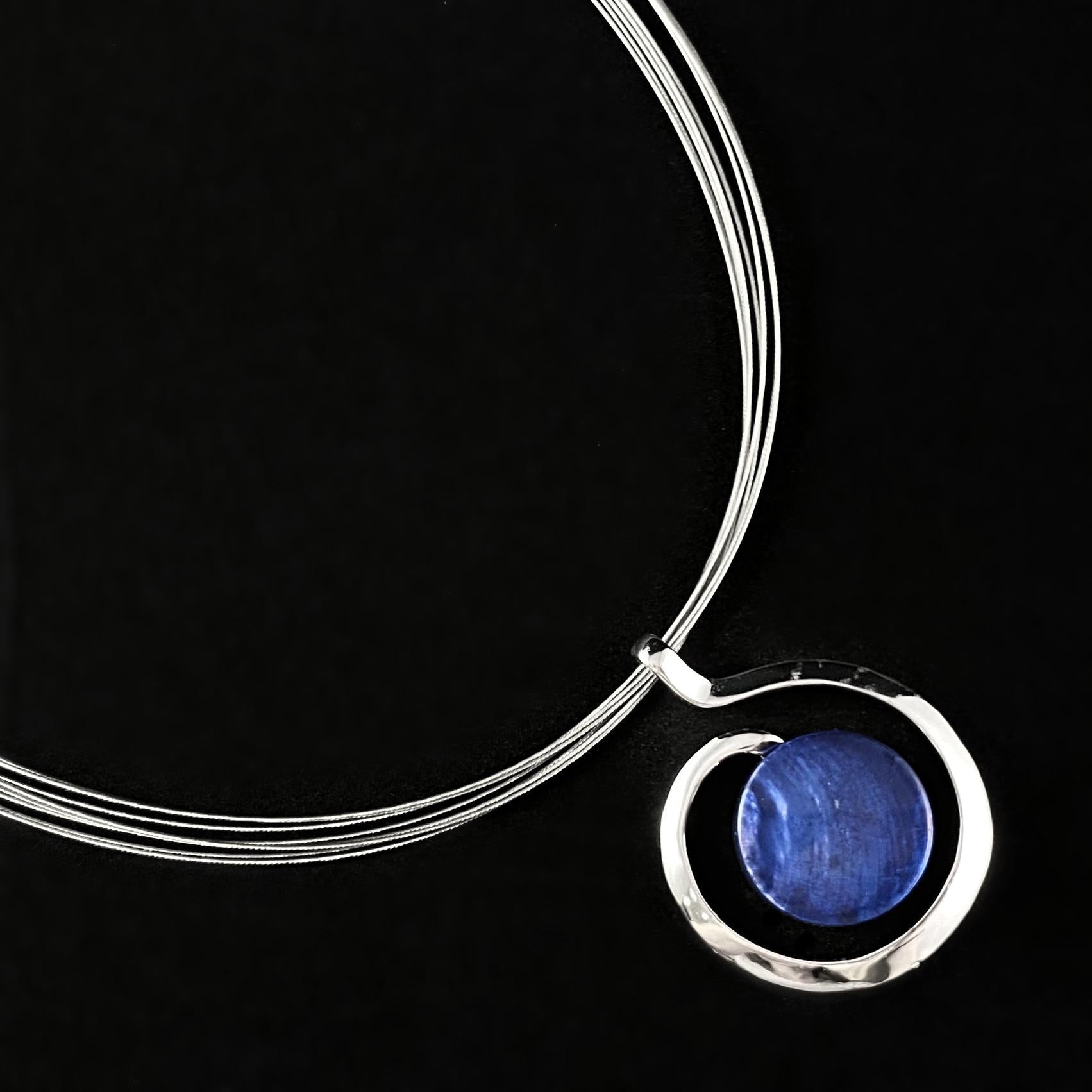 Handmade Resin and Shell Blue Swirl Necklace, Hypoallergenic - Origin