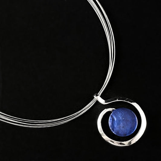 Handmade Resin and Shell Blue Swirl Necklace, Hypoallergenic - Origin