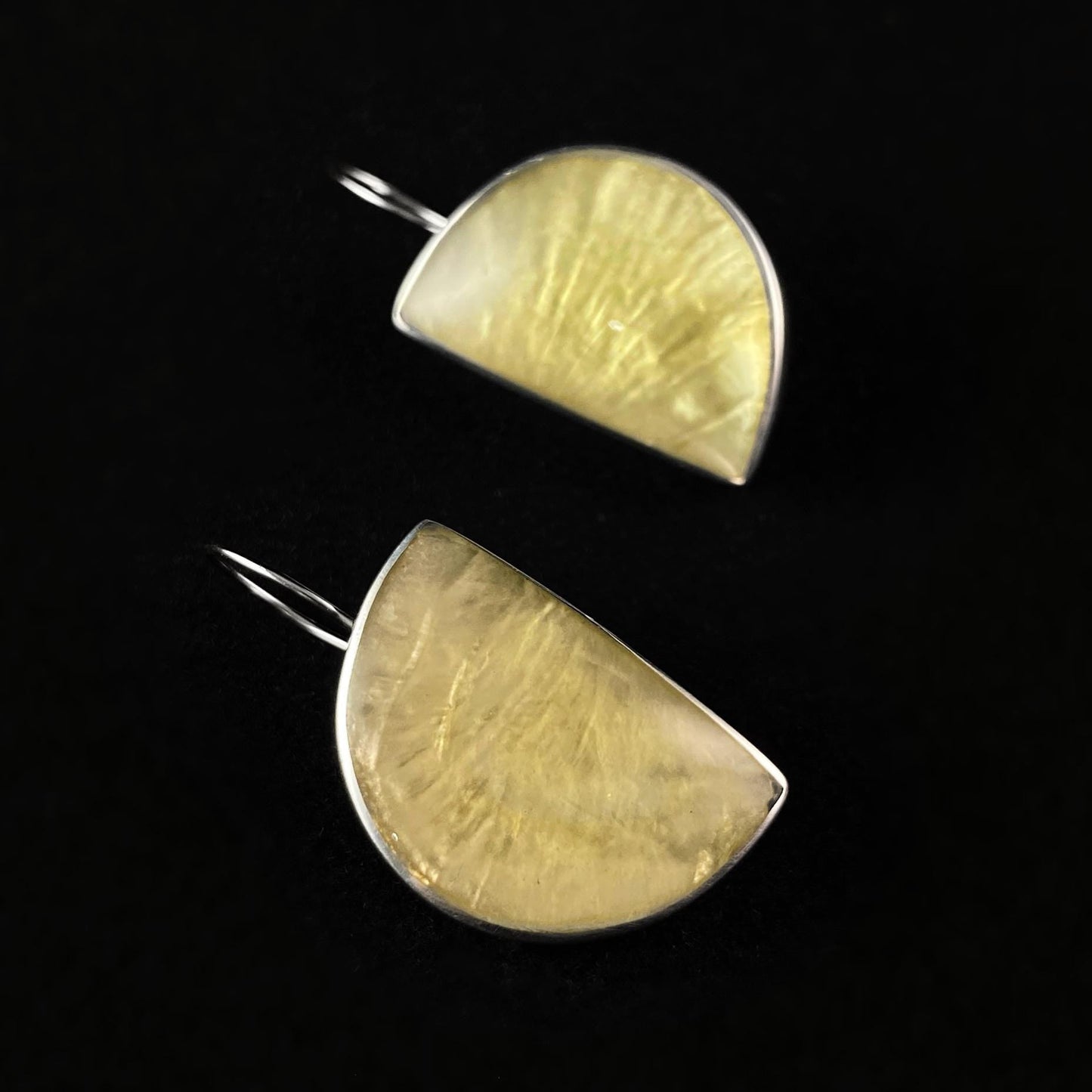 Handmade Resin and Shell Cornflower Yellow Halfmoon Earrings, Hypoallergenic - Origin