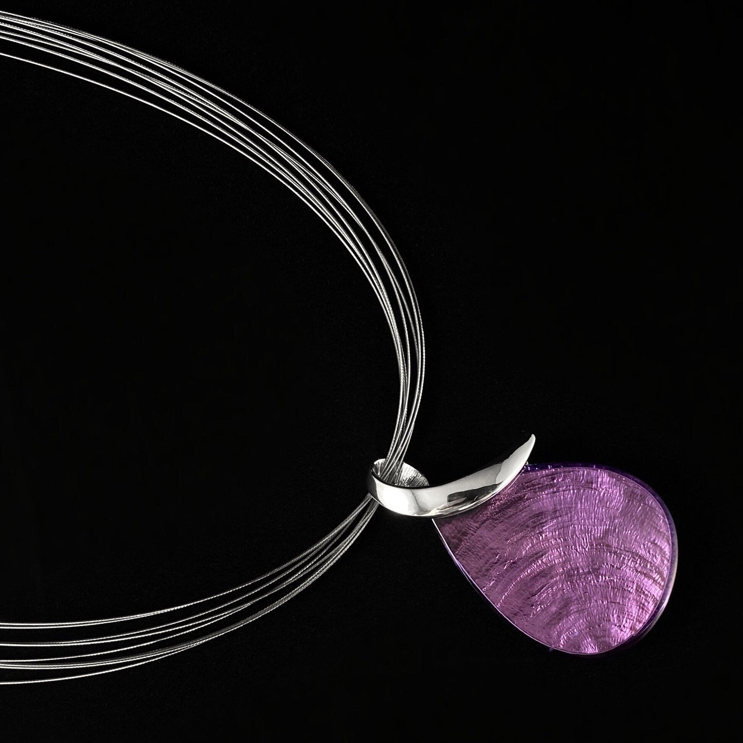 Handmade Resin and Shell Purple Teardrop Pendant Necklace, Hypoallergenic - Origin