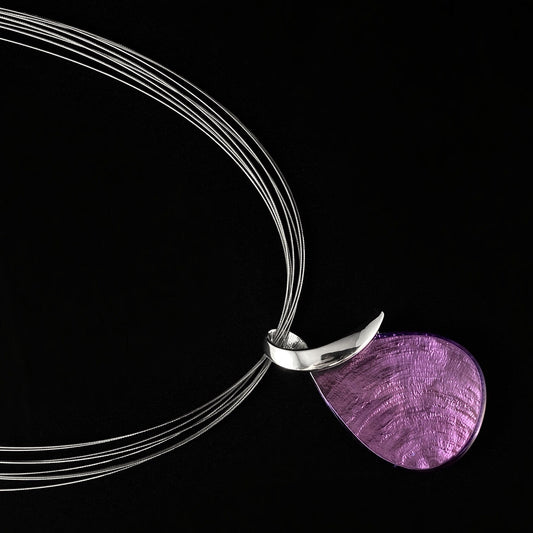 Handmade Resin and Shell Purple Teardrop Pendant Necklace, Hypoallergenic - Origin