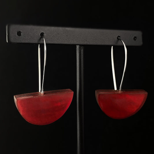 Handmade Resin and Shell Red Half Moon Fan Drop Earrings, Hypoallergenic - Origin