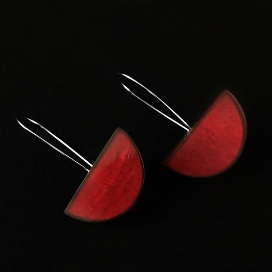 Handmade Resin and Shell Red Half Moon Fan Drop Earrings, Hypoallergenic - Origin