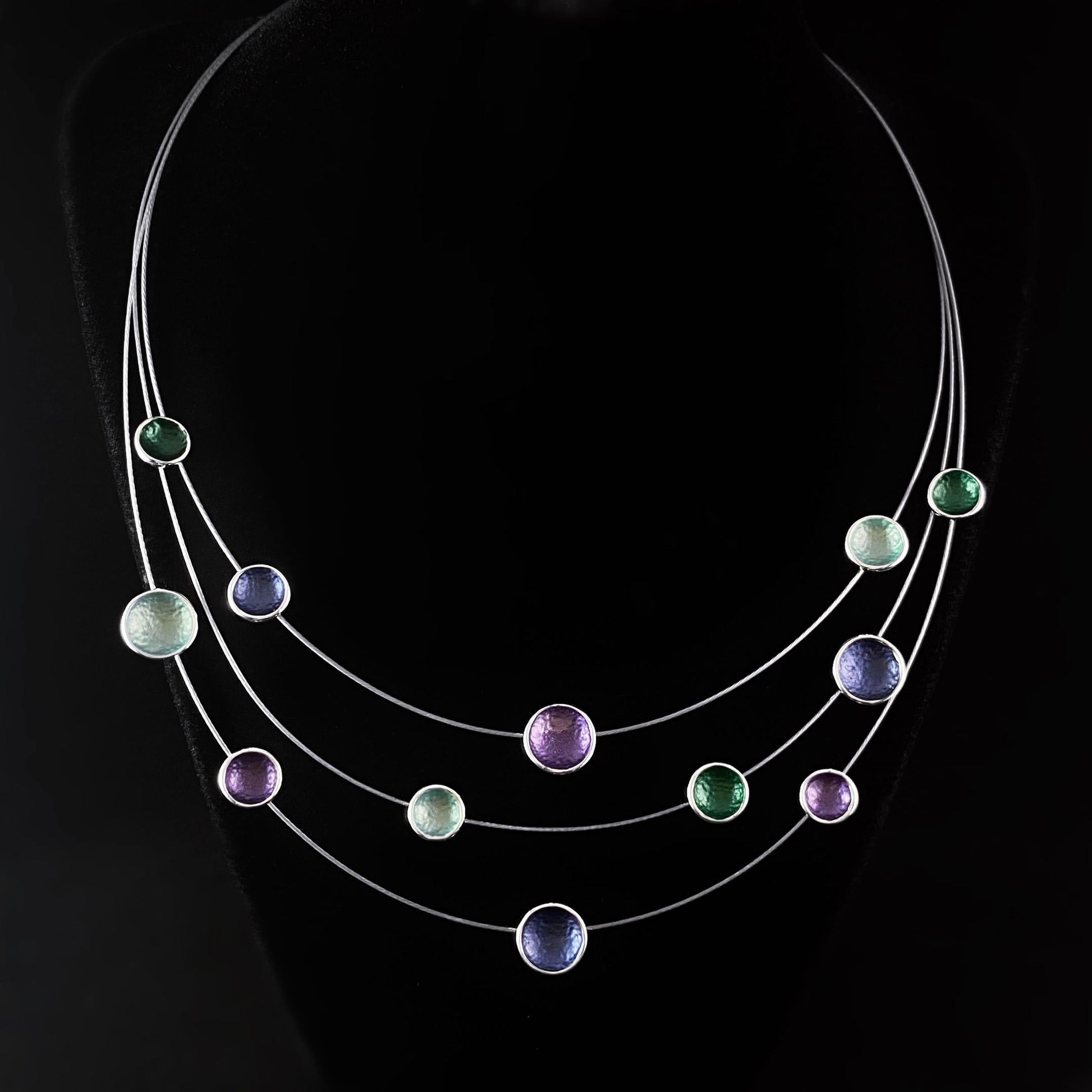 Handmade Resin and Shell Three Strand Dot Necklace, Hypoallergenic - Origin