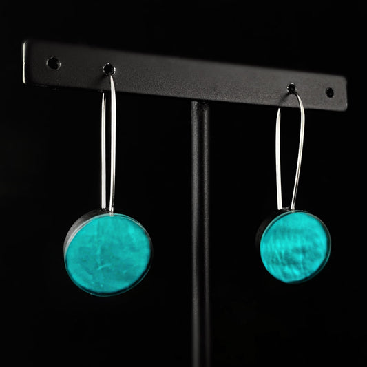 Handmade Resin and Shell Turquoise Circle Drop Earrings, Hypoallergenic - Origin