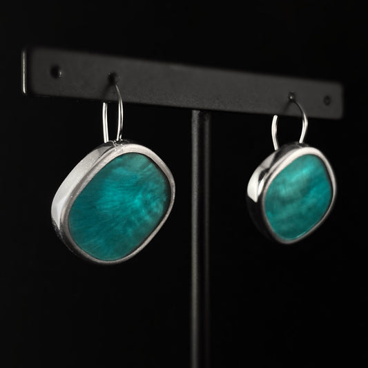 Handmade Resin and Shell Turquoise Simple Earrings, Hypoallergenic - Origin